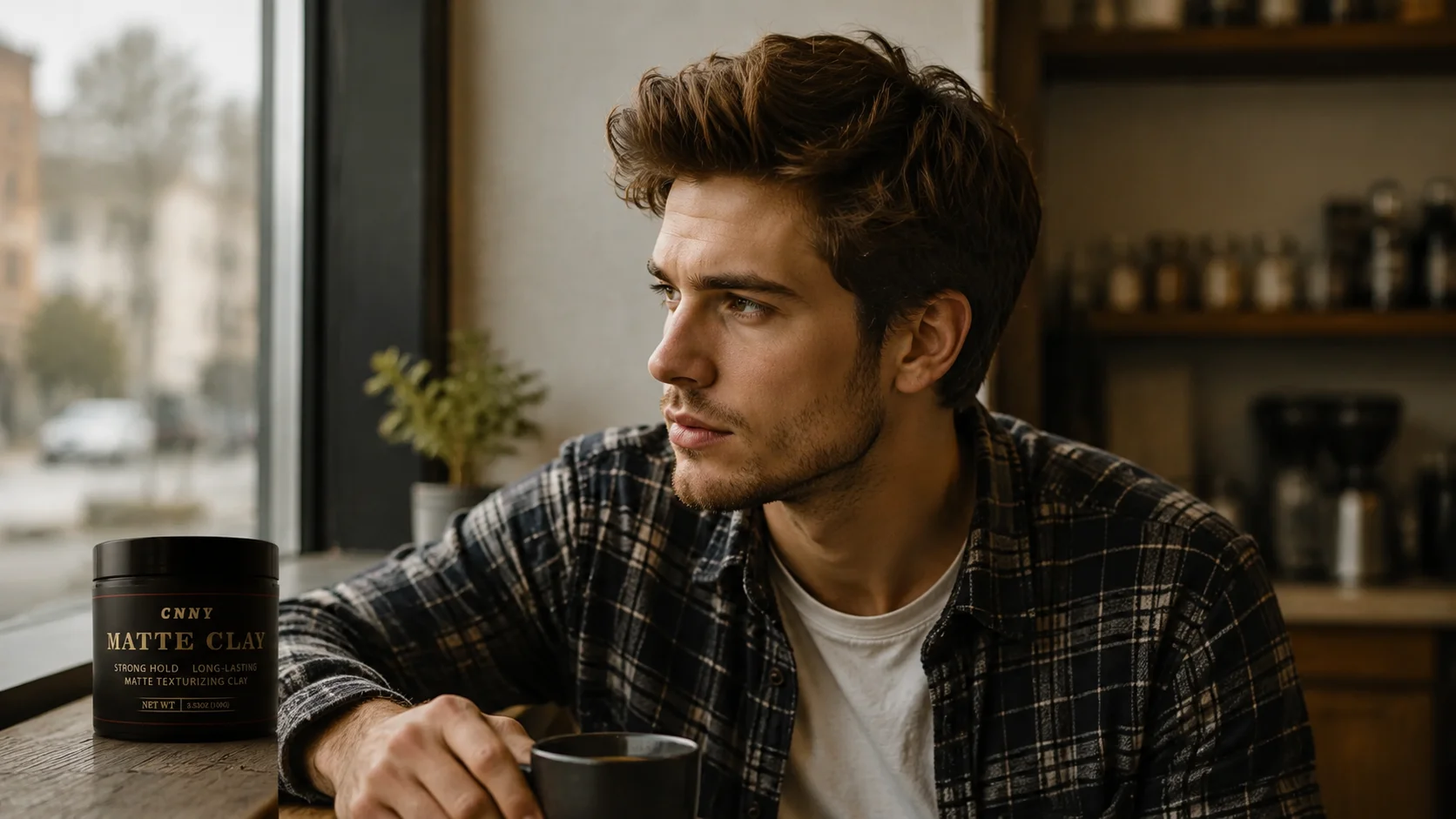 Weekend casual textured hairstyle with matte hair clay for men