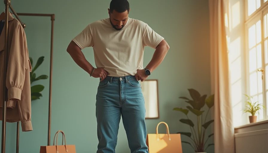 Illustration for how jeans should fit on the waist for larger men