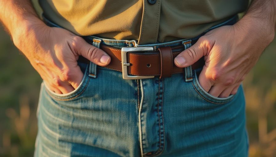 Visual context for how jeans should fit on the waist for larger men